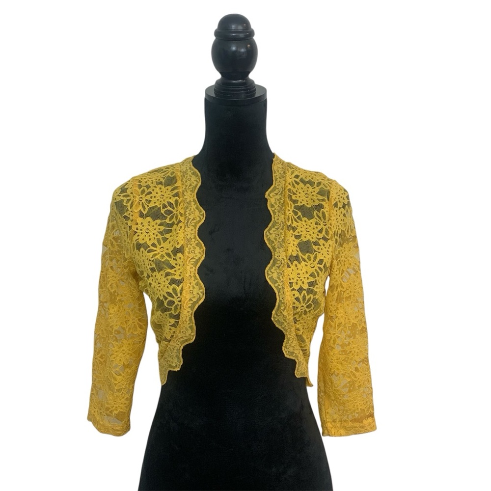 Women’s L Yellow Lace Bolero Jacket Whimsical Fairy‎ Romantic Feminine Festival